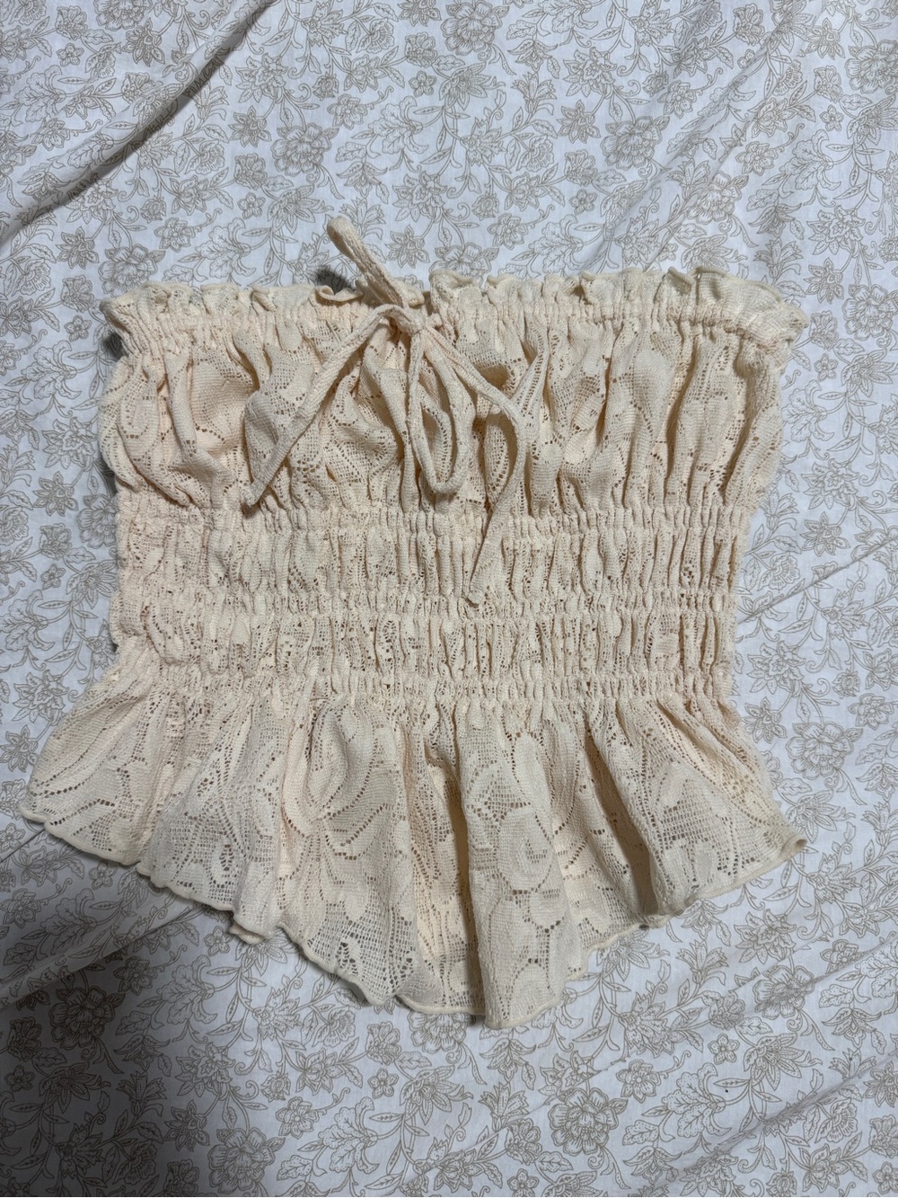Urban Outfitters Cream Smocked Lace Tube Top